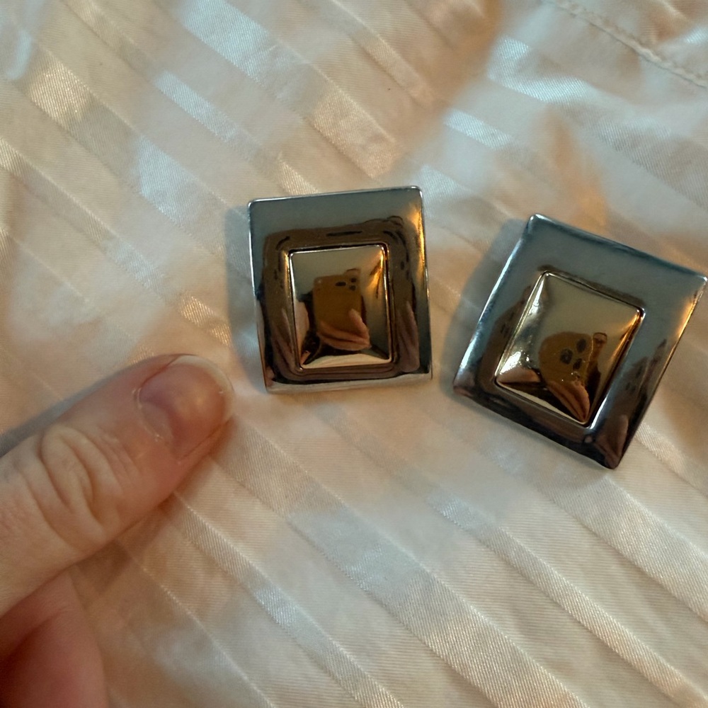 Square Metallic gold & silver Earrings - Gunmetal Tone